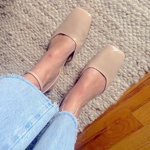 Franco Sarto Beige Square toe Flats Ankle Strap Mary Jane Ballet Flat Patent 8.5